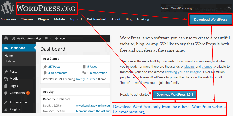 download wordpress from main wp site