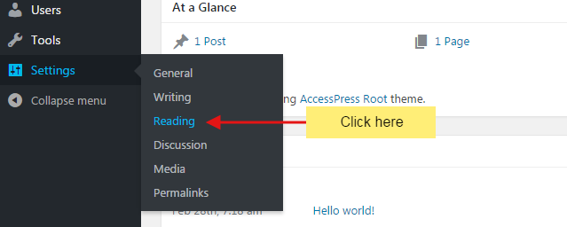 Reading settings in WordPress website