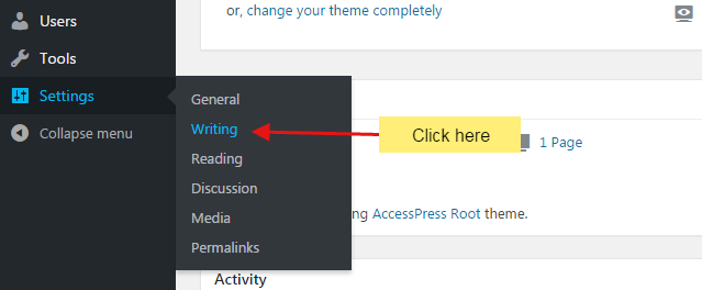 How to configure Writing settings in WordPress website