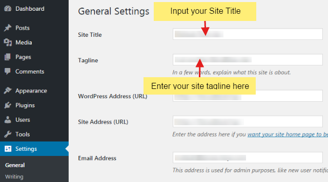 How to change WordPress website's title and tagline?
