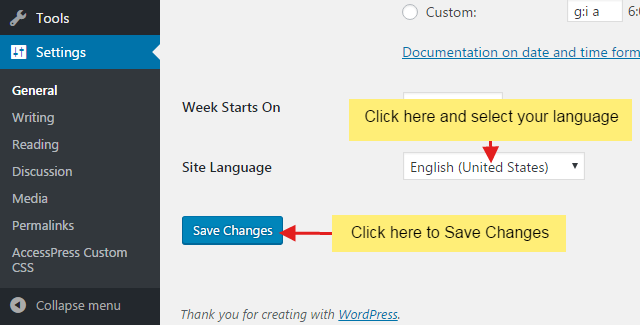 default language of your WordPress website?