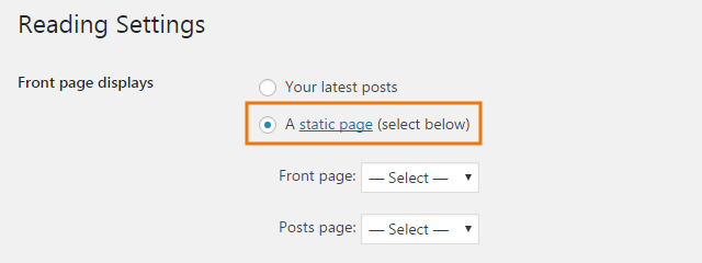 click on static page radio button