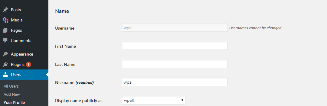 how to add or change your full name in wordpress
