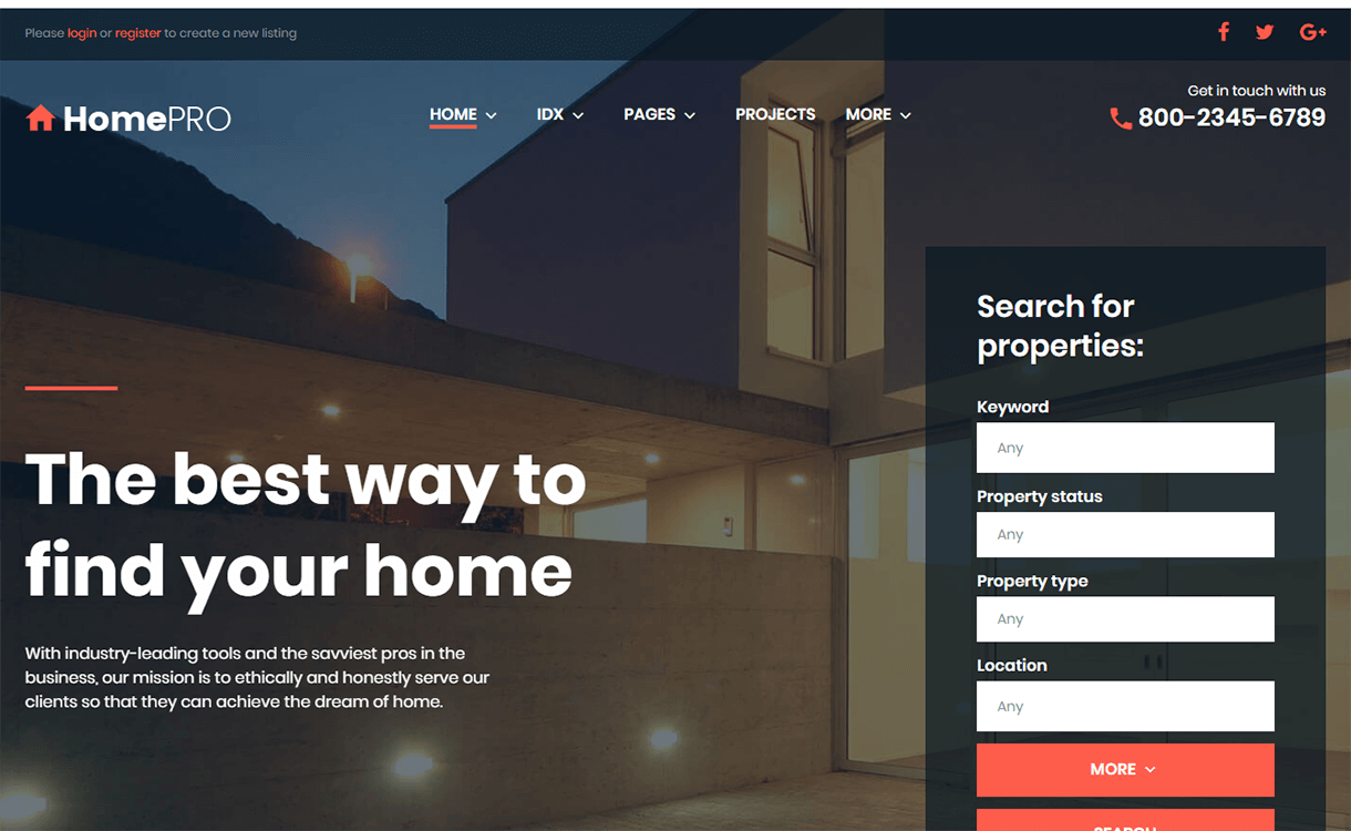HomePro-Best Free & Premium Real Estate WordPress Themes