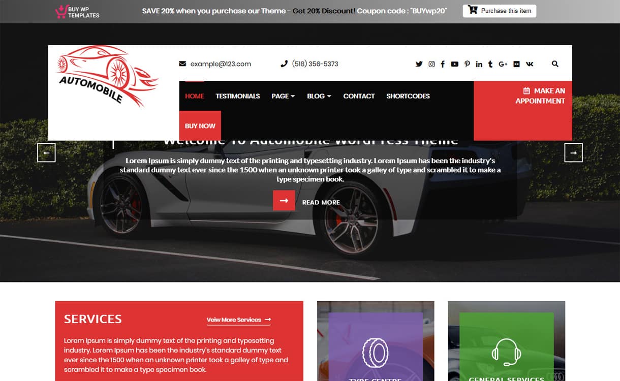 Automobile Car Dealer-Best Free WordPress Themes May 2018