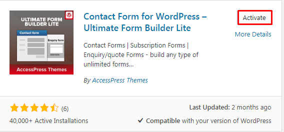 Activating Plugin to create Contact Form in WordPress