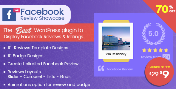70% Off in WP Facebook Review Showcase – Facebook Page Review Plugin
