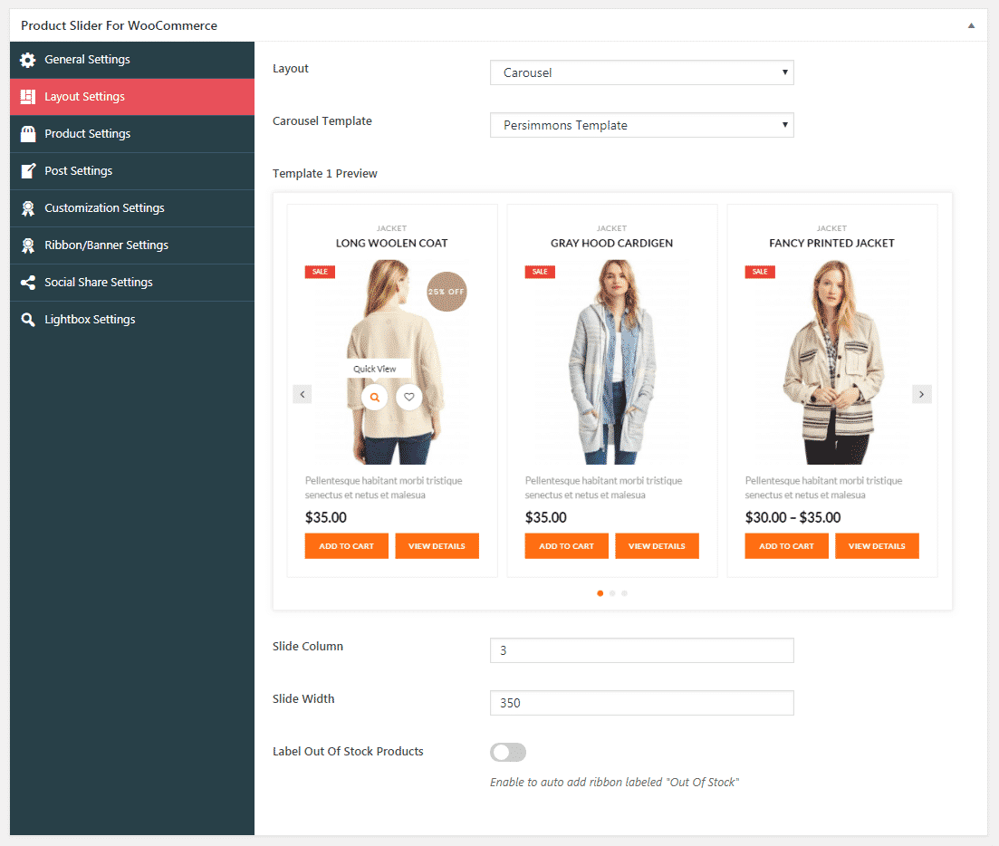Product Slider for WooCommerce: Layout Settings