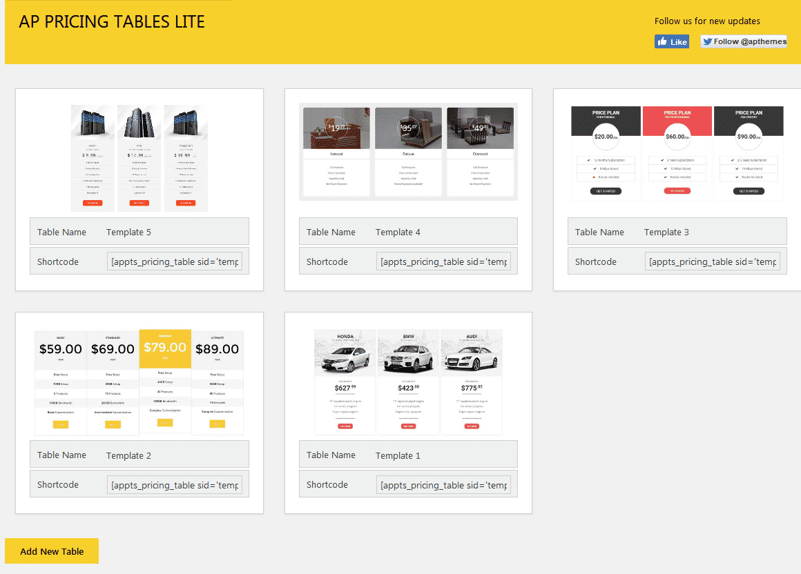 AP Pricing Tables Lite Page