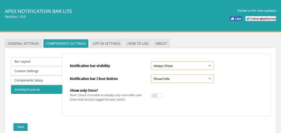 Apex Notification Bar Lite: Visibility/Control