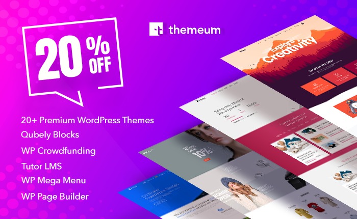 20% Off on All Premium Themes & Plugins by Themeum