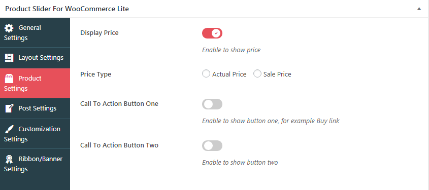 Product Slider for WooCommerce Lite: Product Settings
