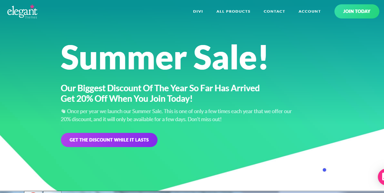 20% Off – Summer Sale by Elegant Themes