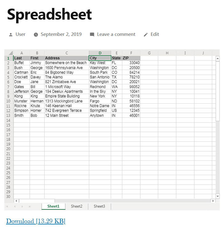 Embed PDF, Spreadsheet & Word File in WordPress Blog: Embed Spreadsheet Preview