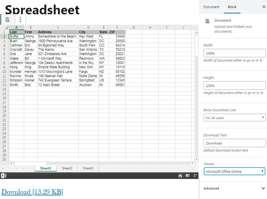 Embed Spreadsheet