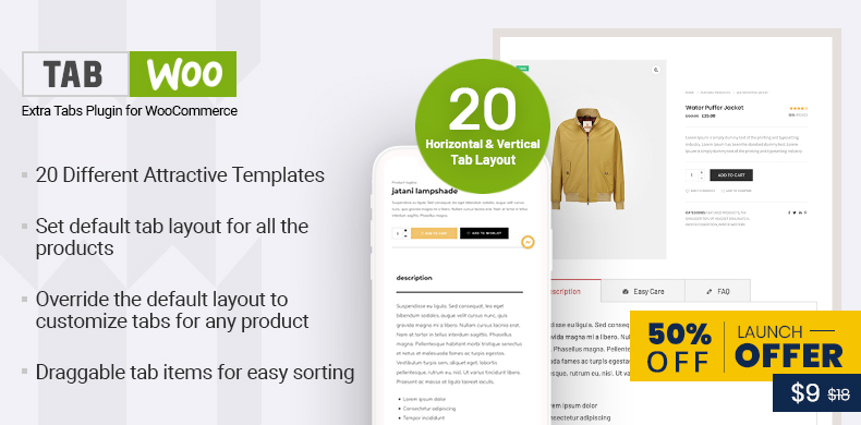 50% Off on TabWoo – Extra Tab Plugin for WooCommerce