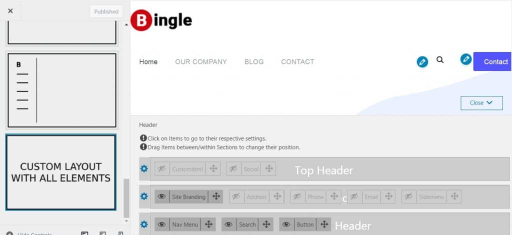 Bingle - Custom Header and Footer Builder